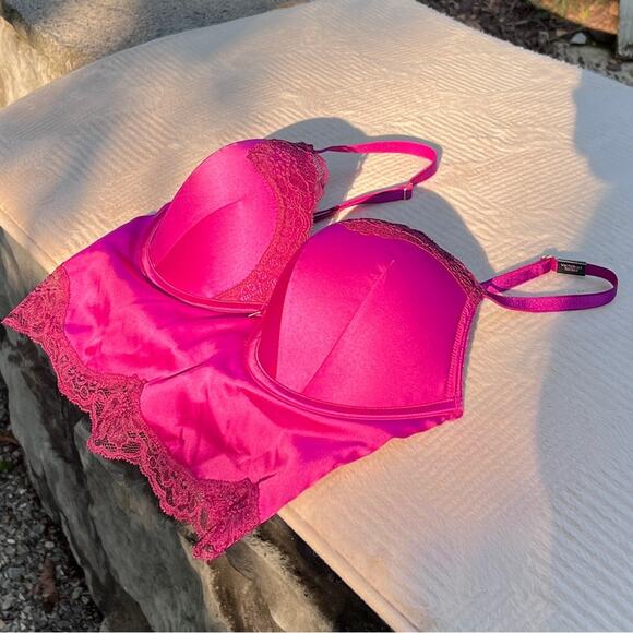 NEW Size 34C Victorias Secret Satin Bombshell Corset Bustier Pink Lace Crop Bra - Picture 3 of 10